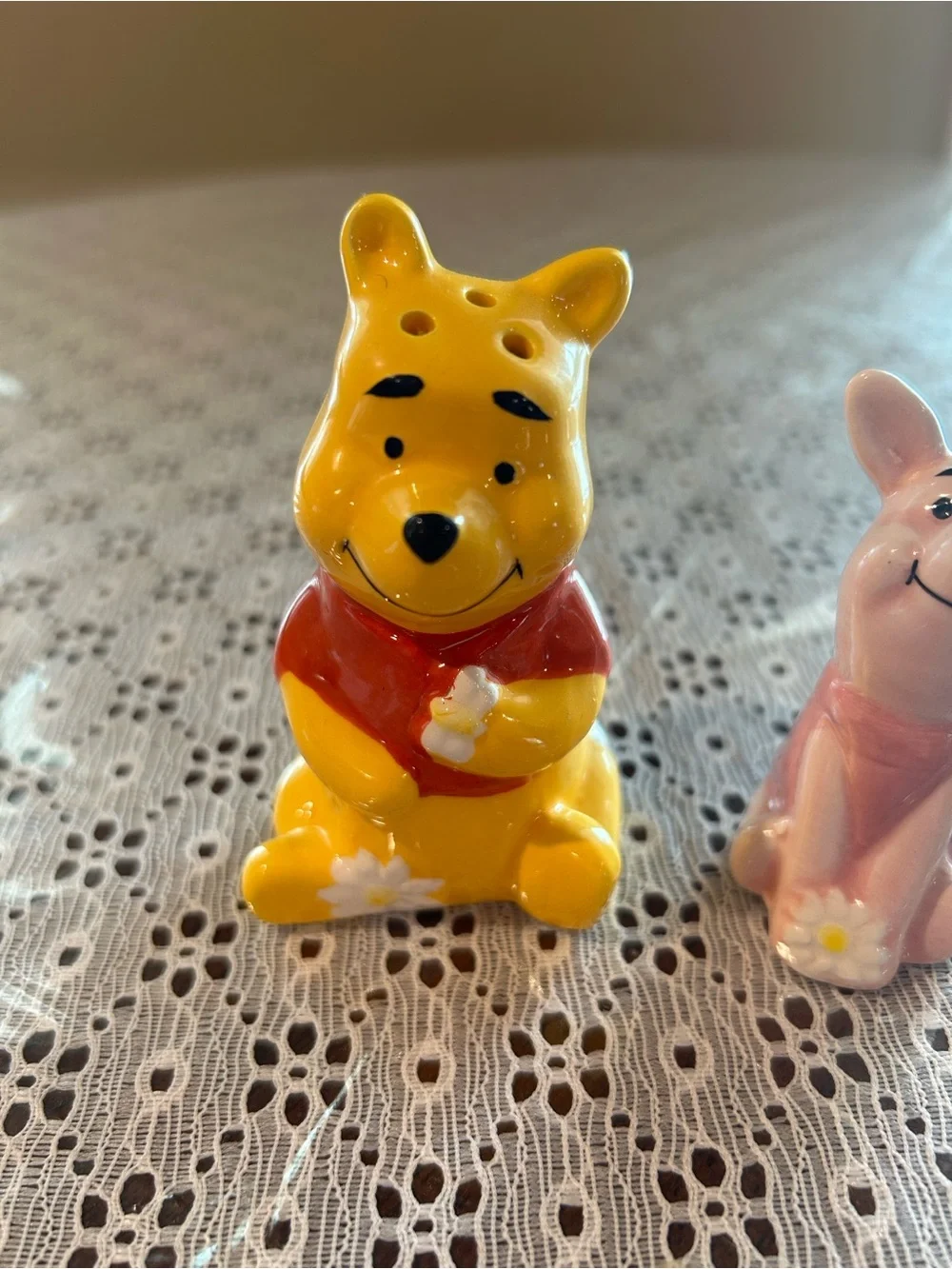 Winnie-the-Pooh and Piglet Floral Ceramic Salt and Pepper Set